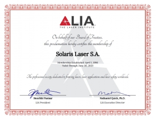 Certyfikat Laser Institute of America