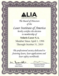 Certyfikat Laser Institute of America